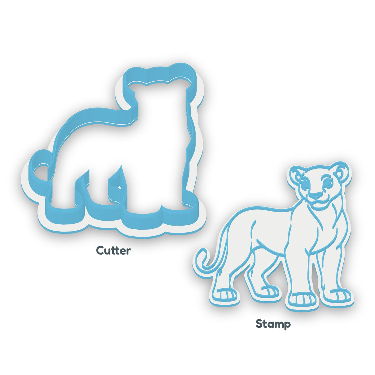 Lioness separate cookie cutter and matching embosser
