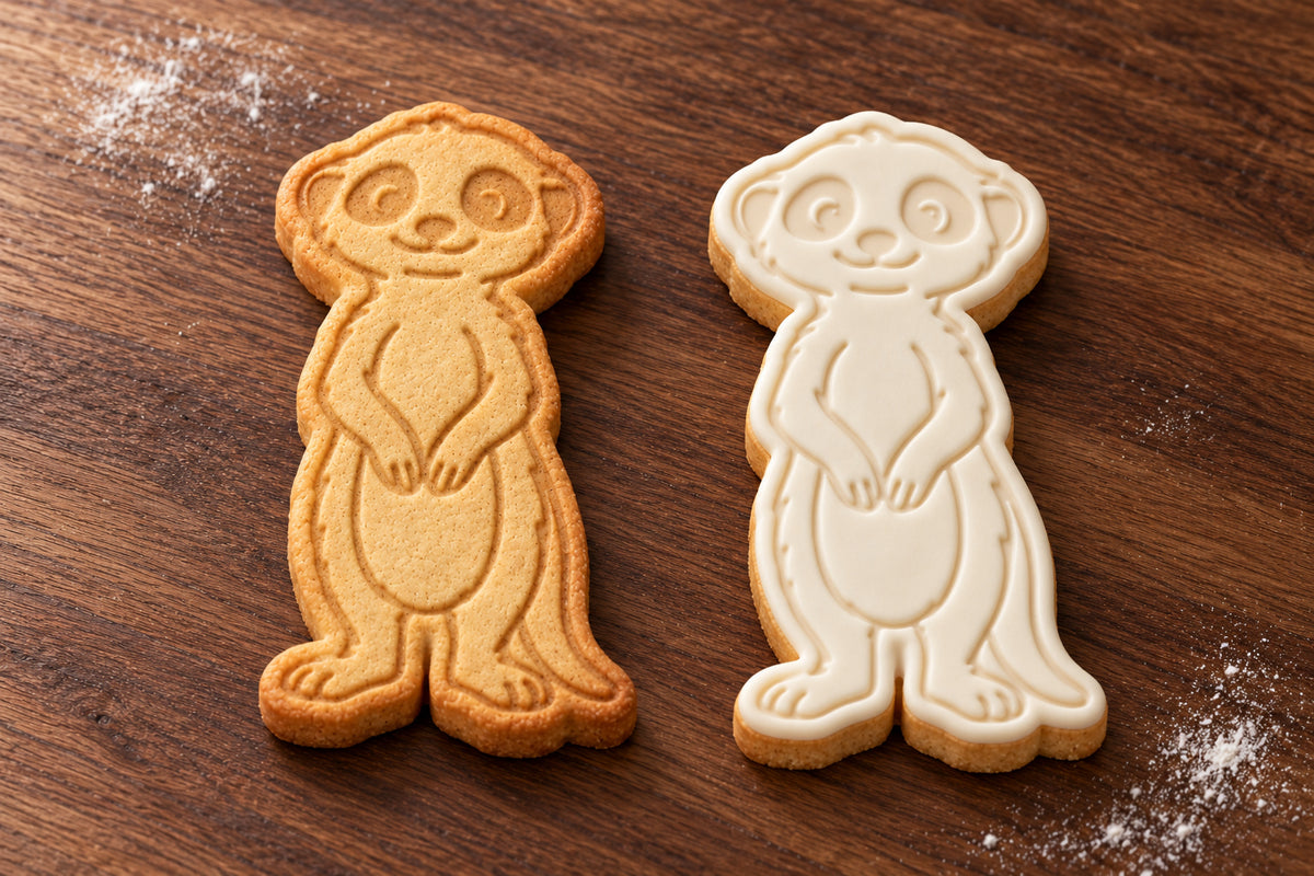 Meerkat plain and white fondant cookie examples