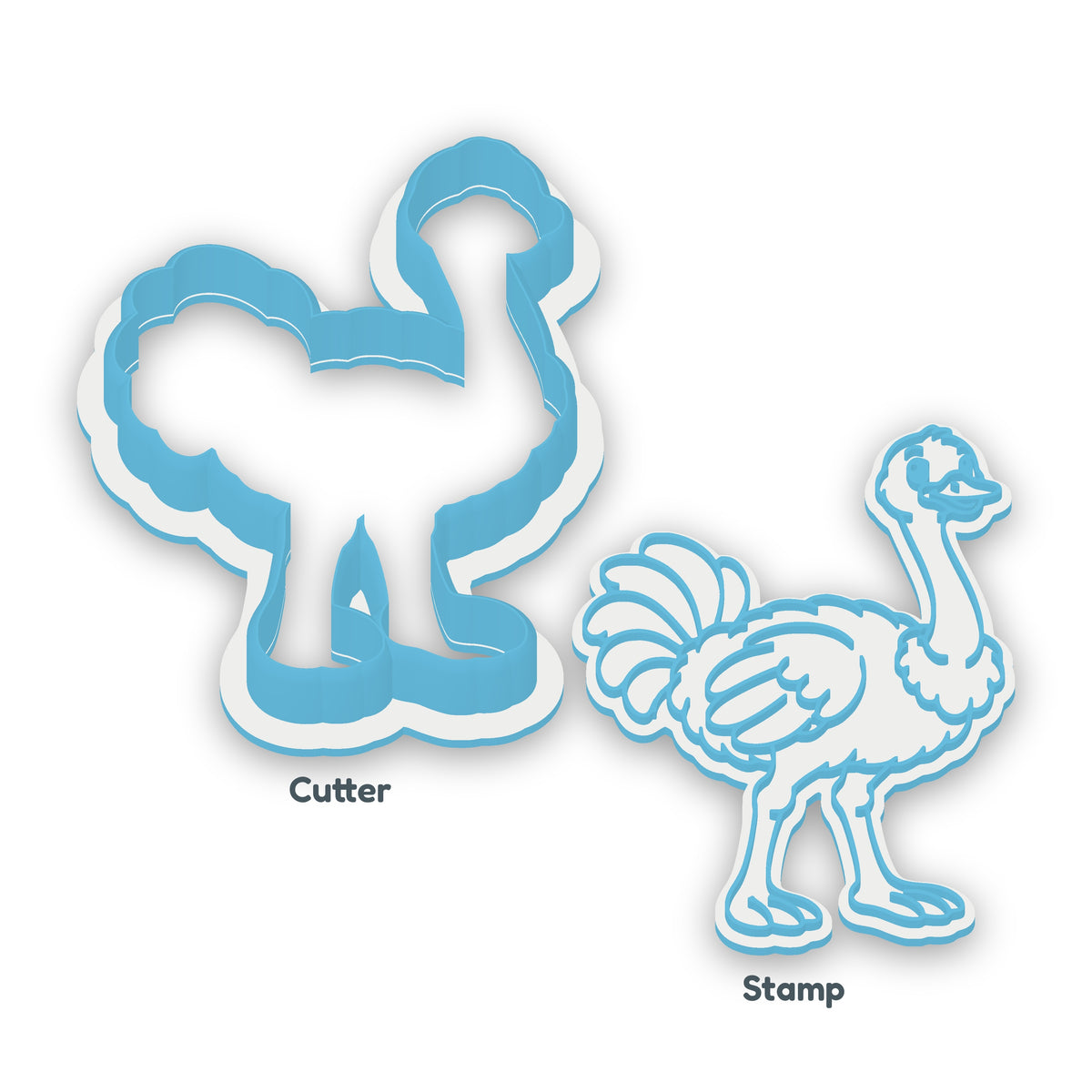 Ostrich separate cookie cutter and matching embosser