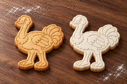 Ostrich plain and white fondant cookie examples