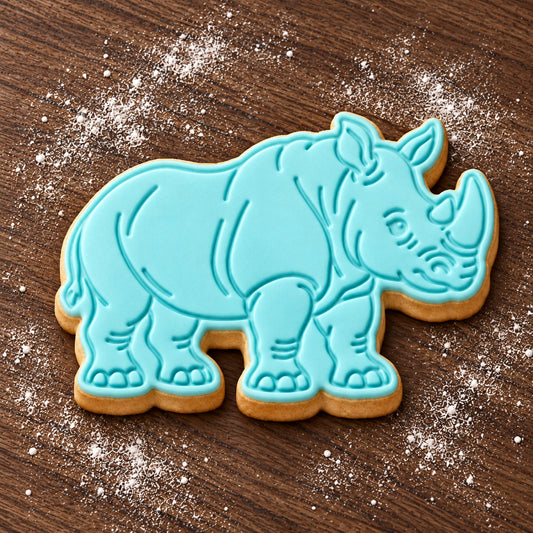 Rhinoceros decorated fondant cookie