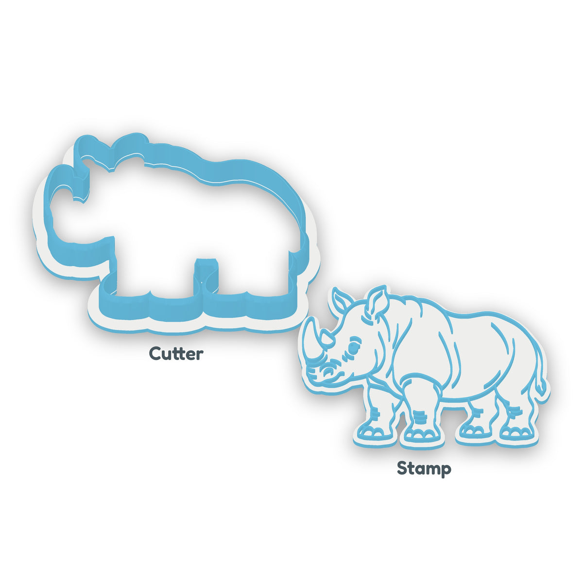 Rhinoceros separate cookie cutter and matching embosser