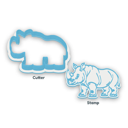 Rhinoceros separate cookie cutter and matching embosser