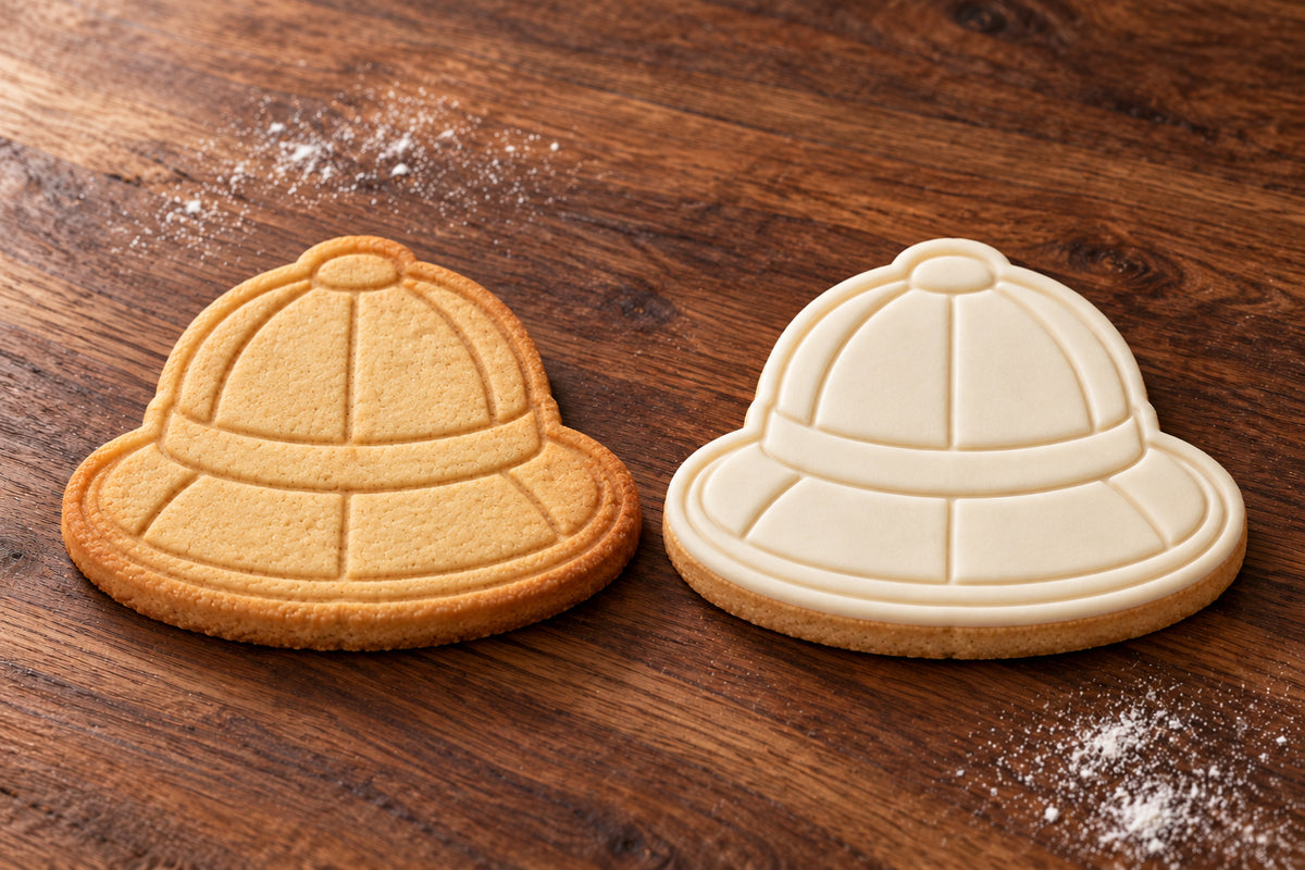 Safari Hat plain and white fondant cookie examples