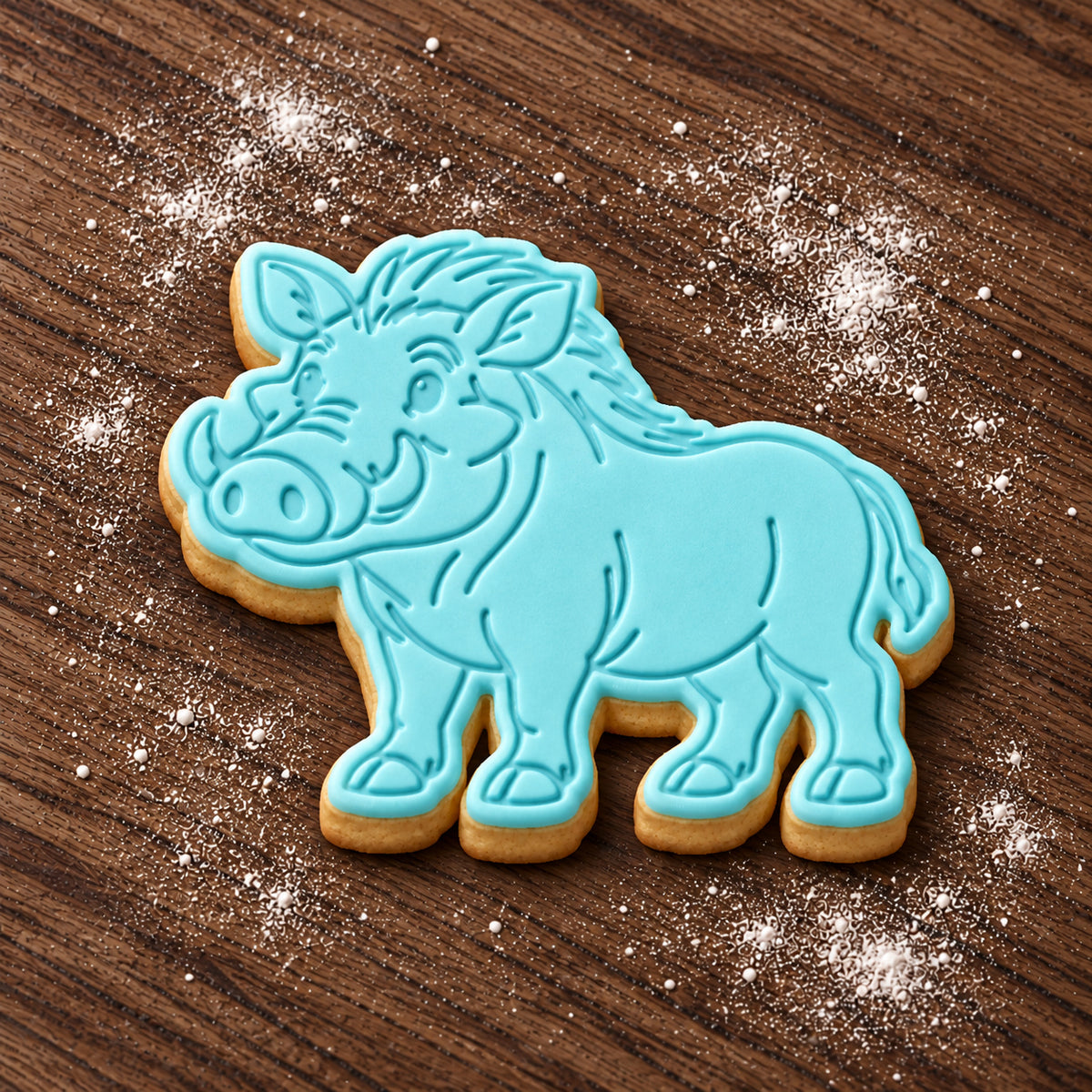 Warthog decorated fondant cookie