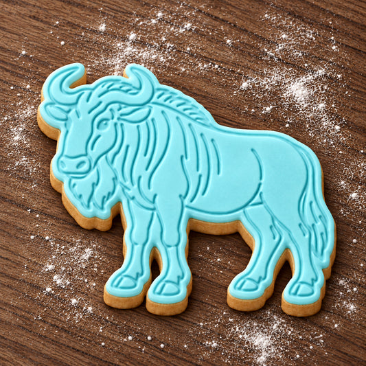 Wildebeest decorated fondant cookie