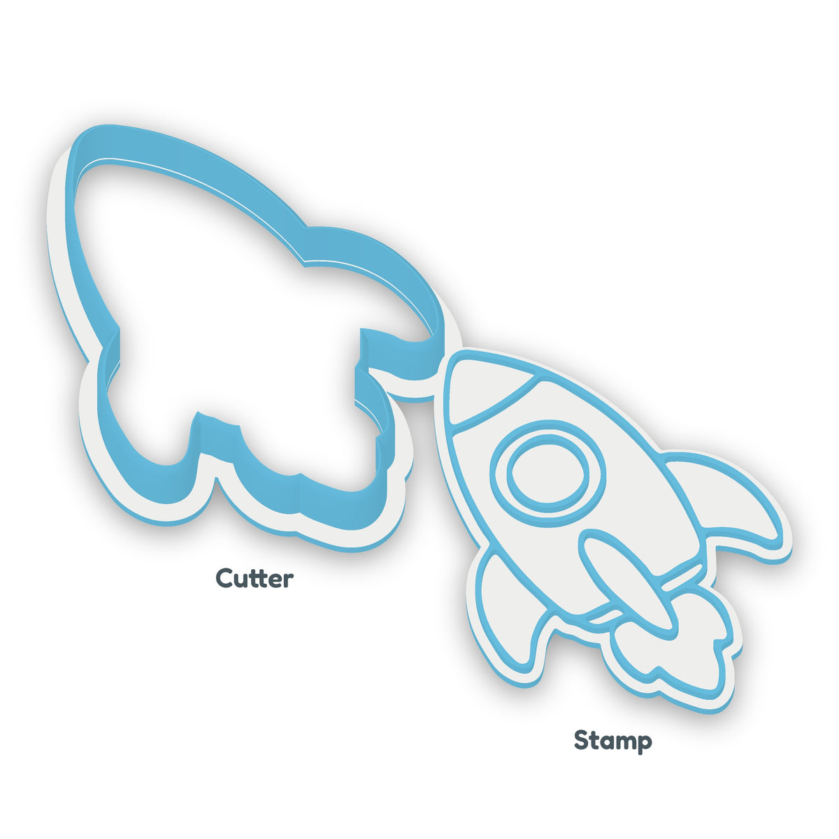 Rocket separate cookie cutter and matching embosser