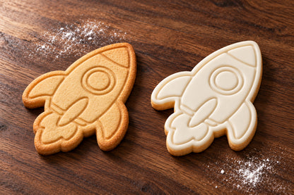Rocket plain and white fondant cookie examples