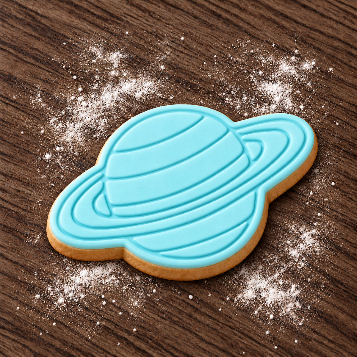 Saturn decorated fondant cookie