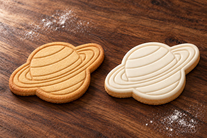 Saturn plain and white fondant cookie examples