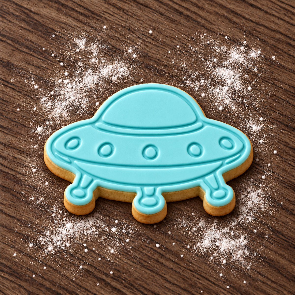 UFO decorated fondant cookie