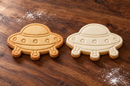 UFO plain and white fondant cookie examples