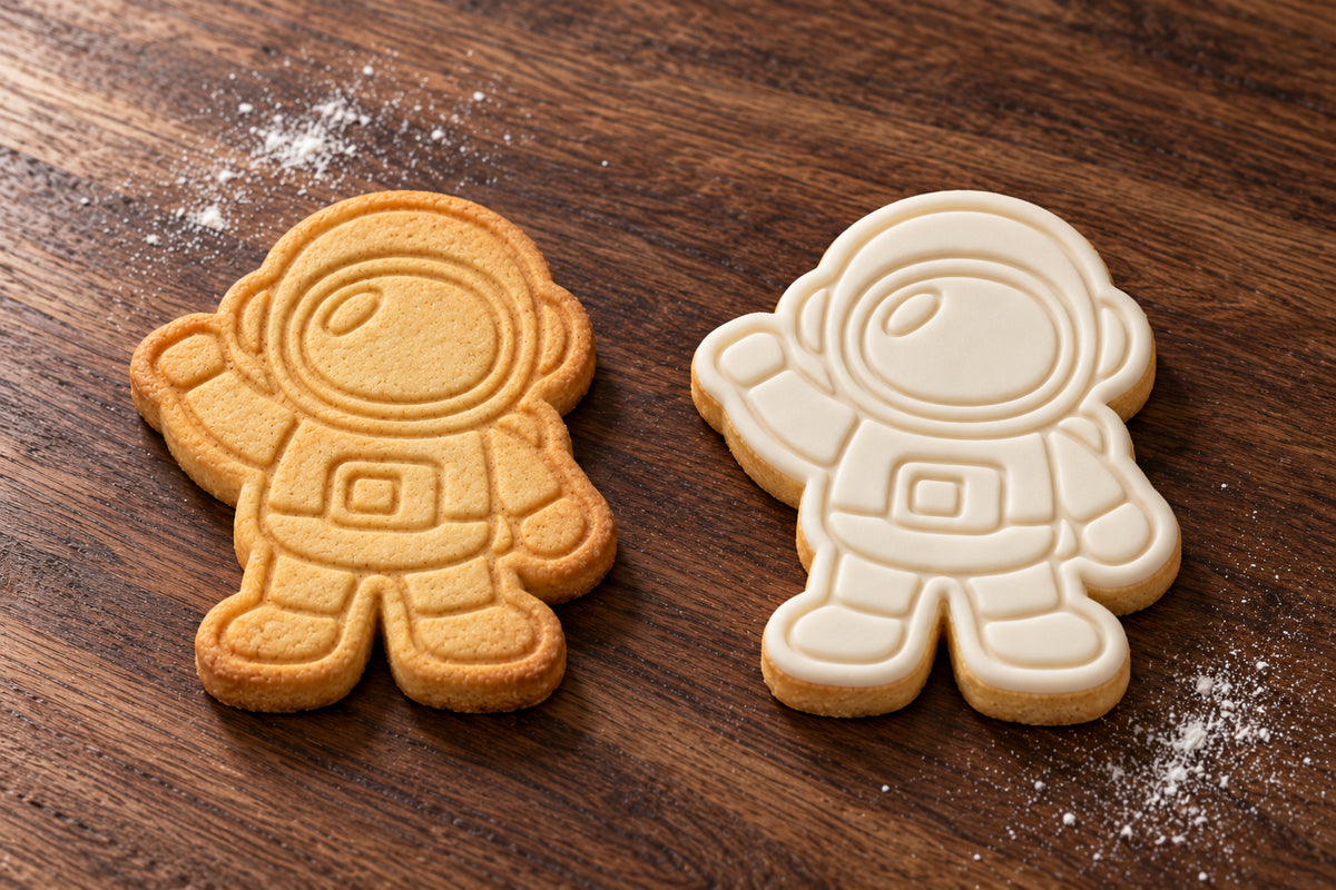 Astronaut plain and white fondant cookie examples