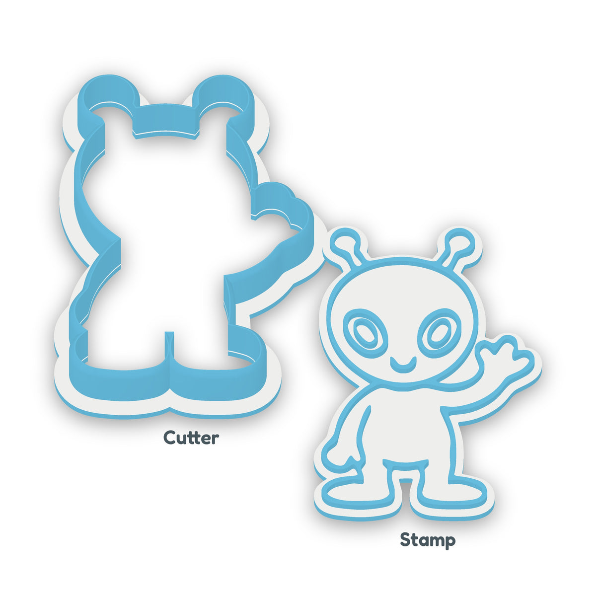 Friendly Alien separate cookie cutter and matching embosser