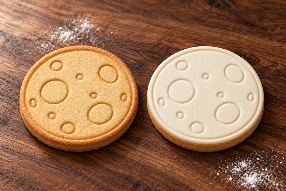 Moon plain and white fondant cookie examples