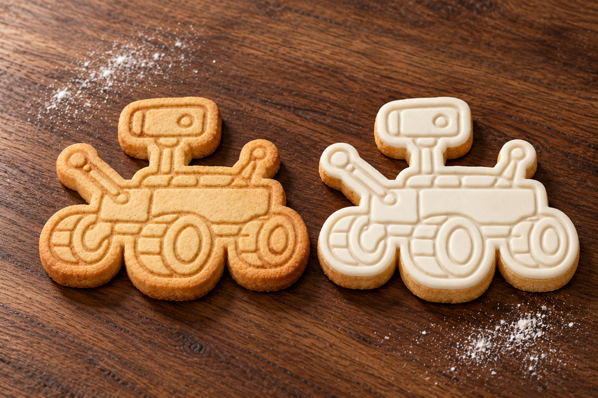 Space Rover plain and white fondant cookie examples