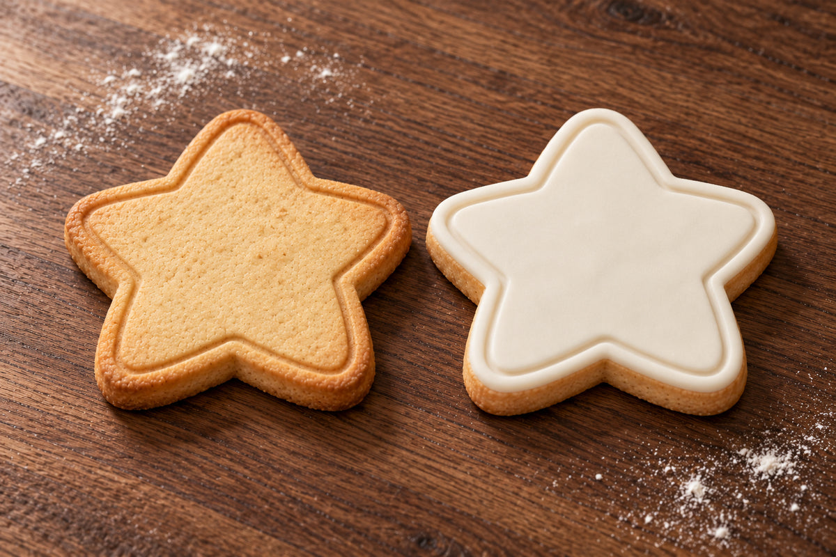 Star plain and white fondant cookie examples