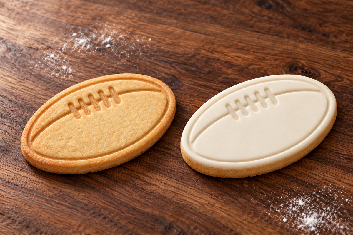 Football plain and white fondant cookie examples