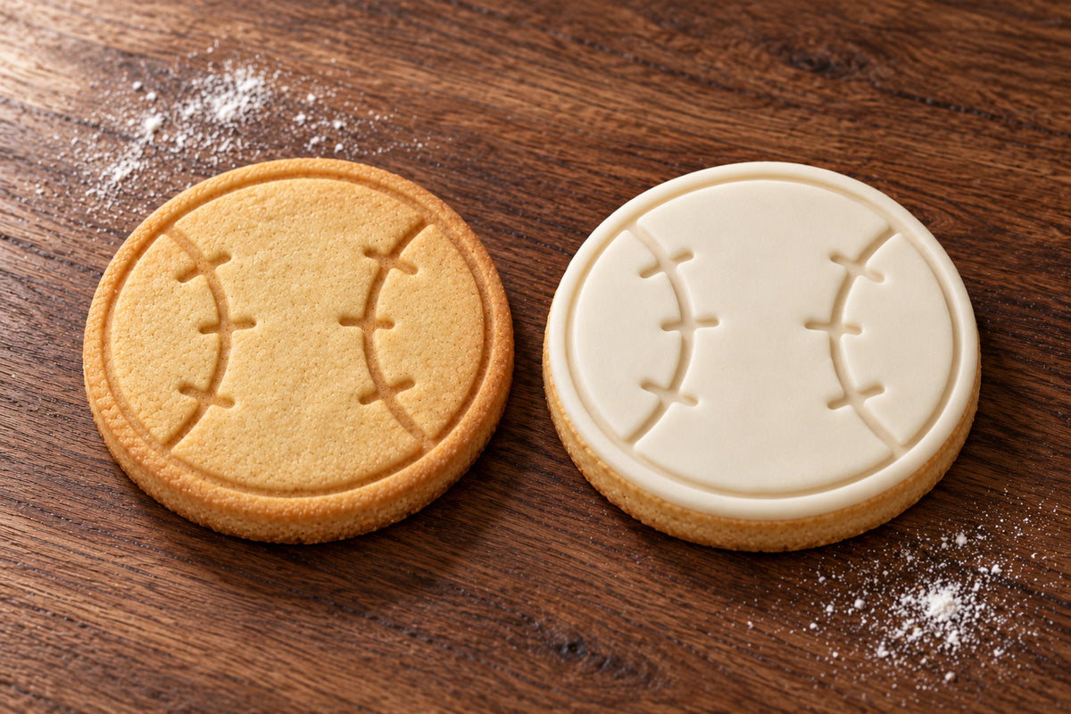Baseball plain and white fondant cookie examples