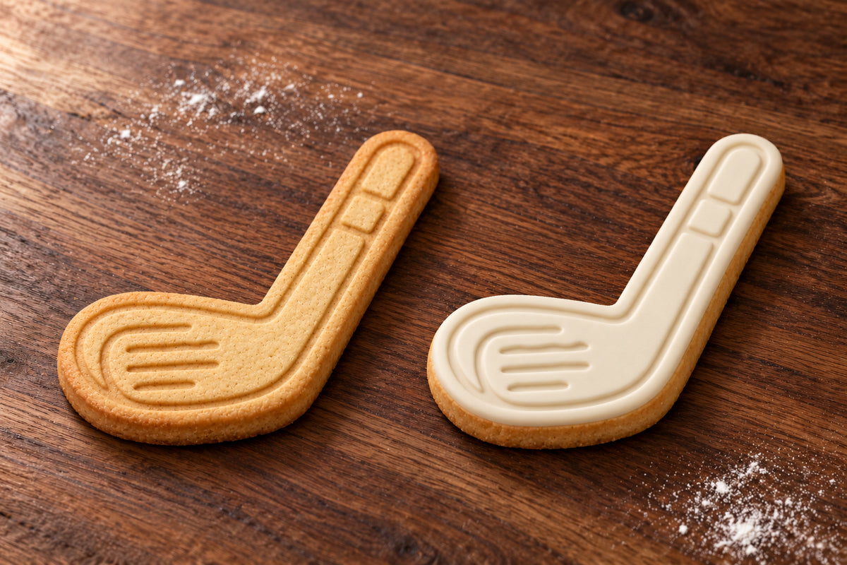 Golf Club plain and white fondant cookie examples