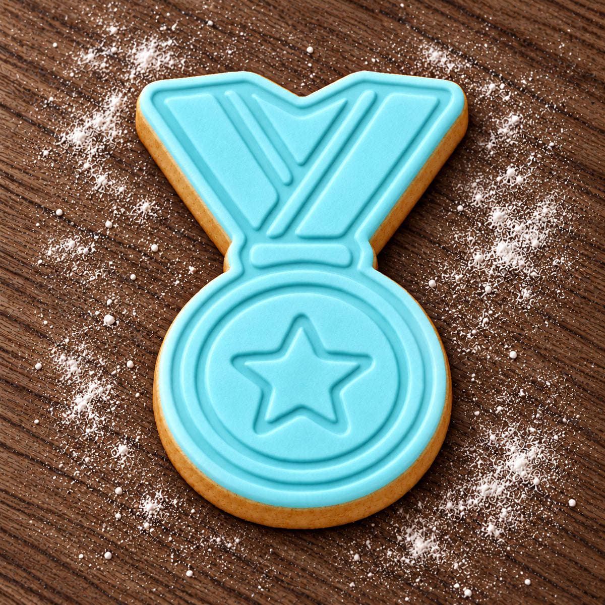 Medal decorated fondant cookie