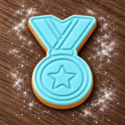 Medal decorated fondant cookie