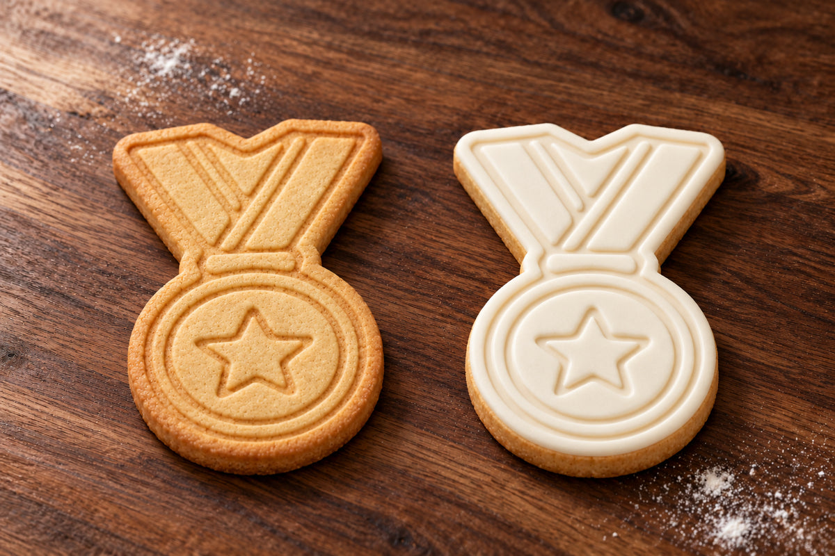 Medal plain and white fondant cookie examples