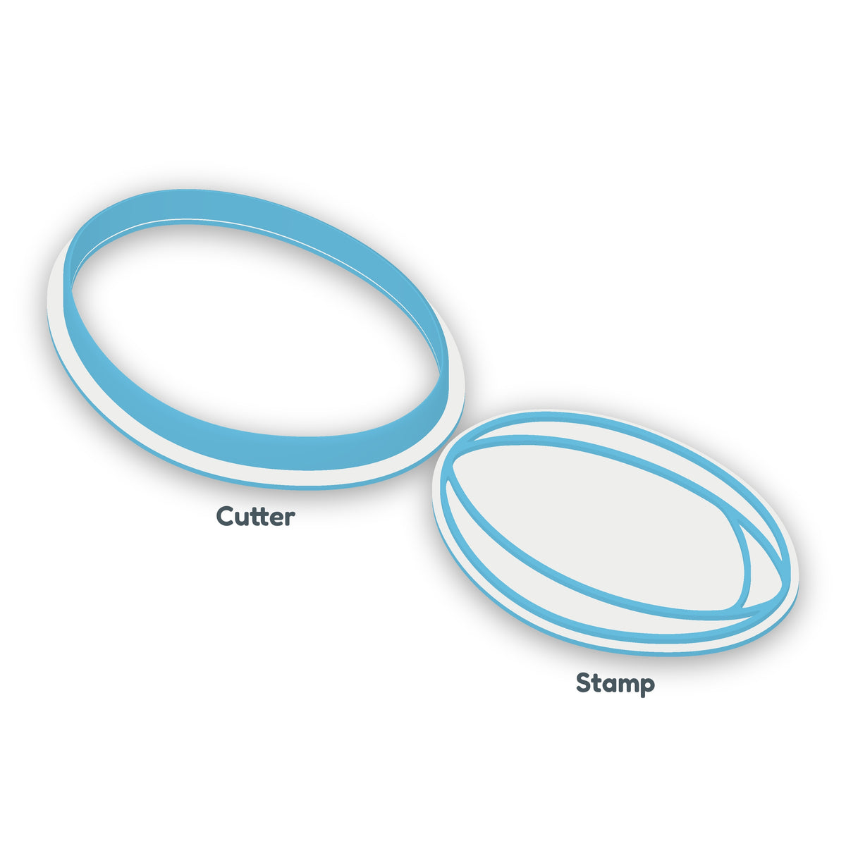 Rugby Ball separate cookie cutter and matching embosser