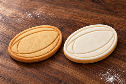 Rugby Ball plain and white fondant cookie examples