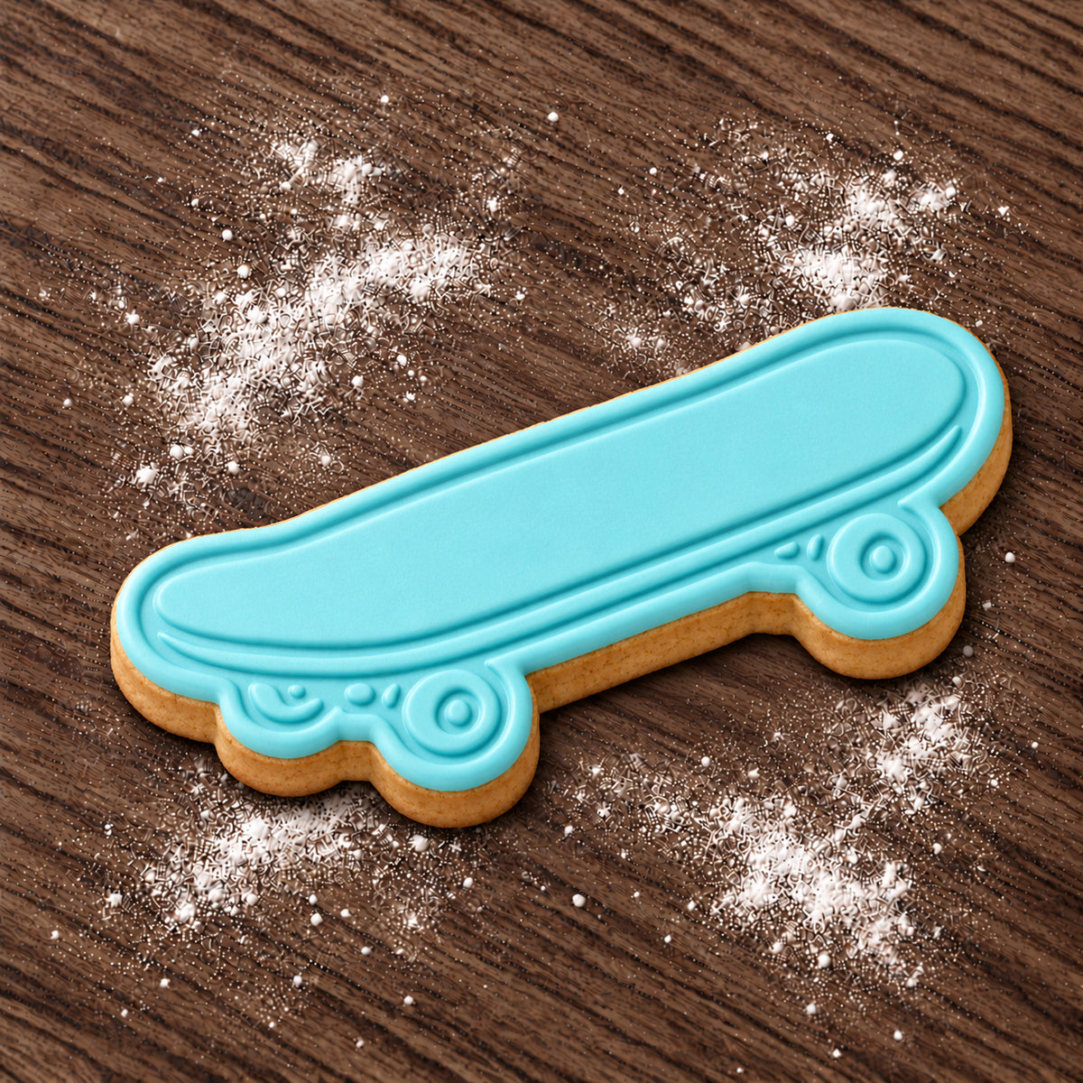 Skateboard decorated fondant cookie