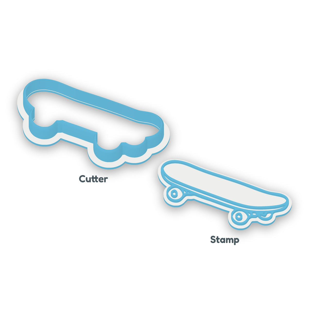 Skateboard separate cookie cutter and matching embosser