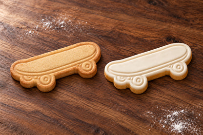 Skateboard plain and white fondant cookie examples