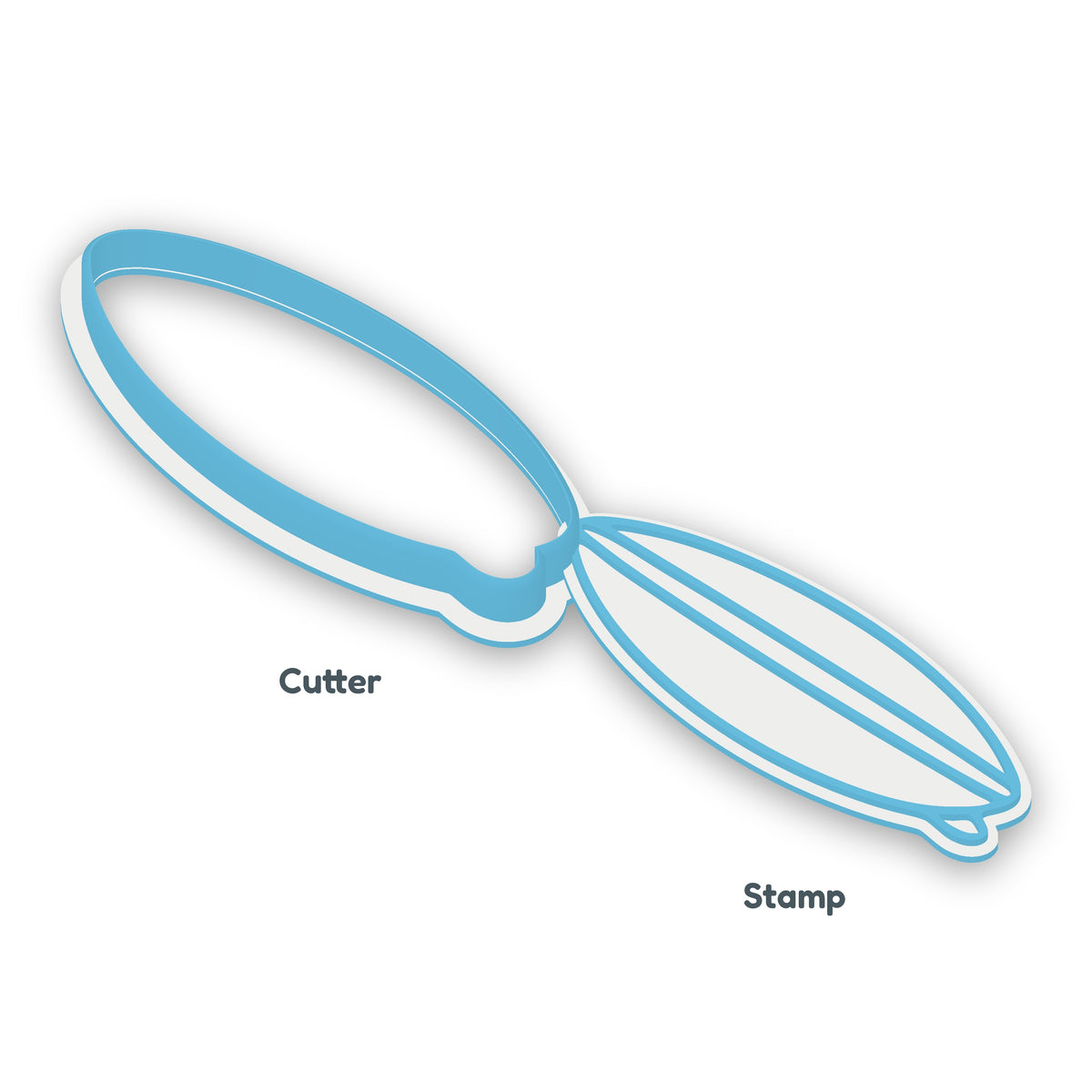 Surfboard separate cookie cutter and matching embosser