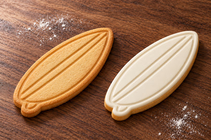 Surfboard plain and white fondant cookie examples