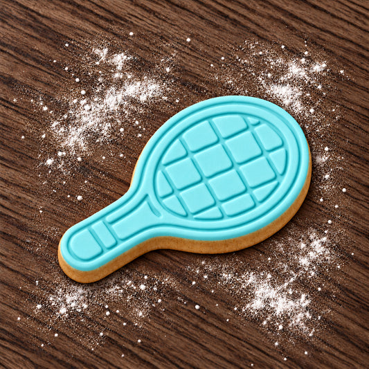 Tennis Racquet decorated fondant cookie