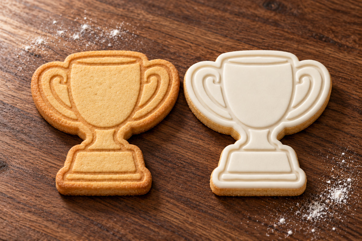 Trophy plain and white fondant cookie examples