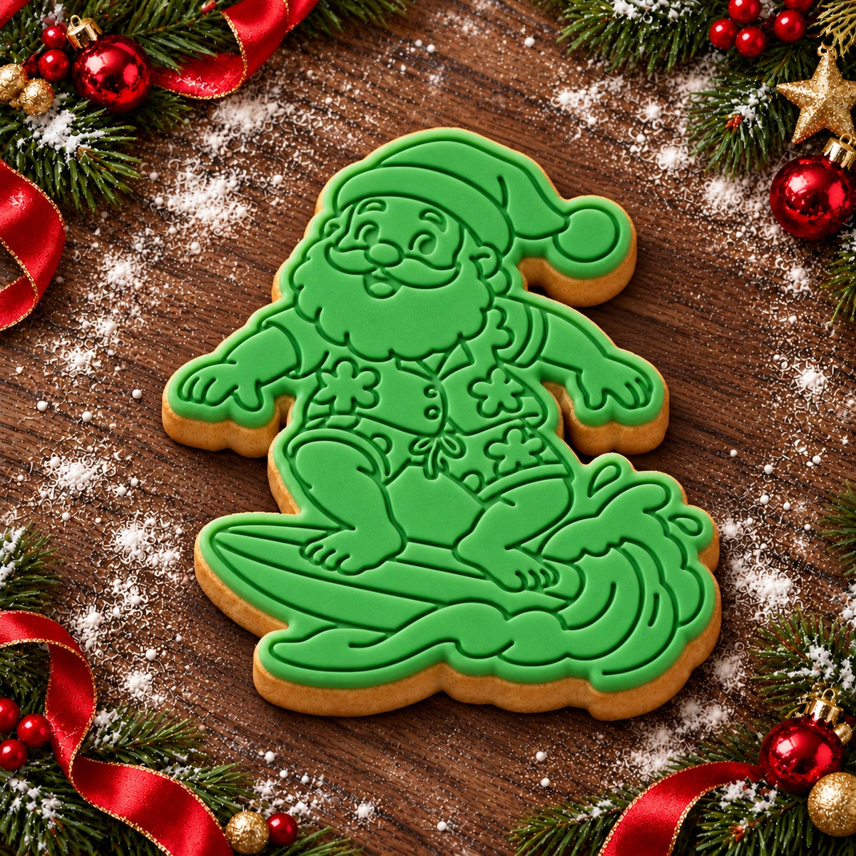 Surfing Santa cookie cutter and embosser set - image 1