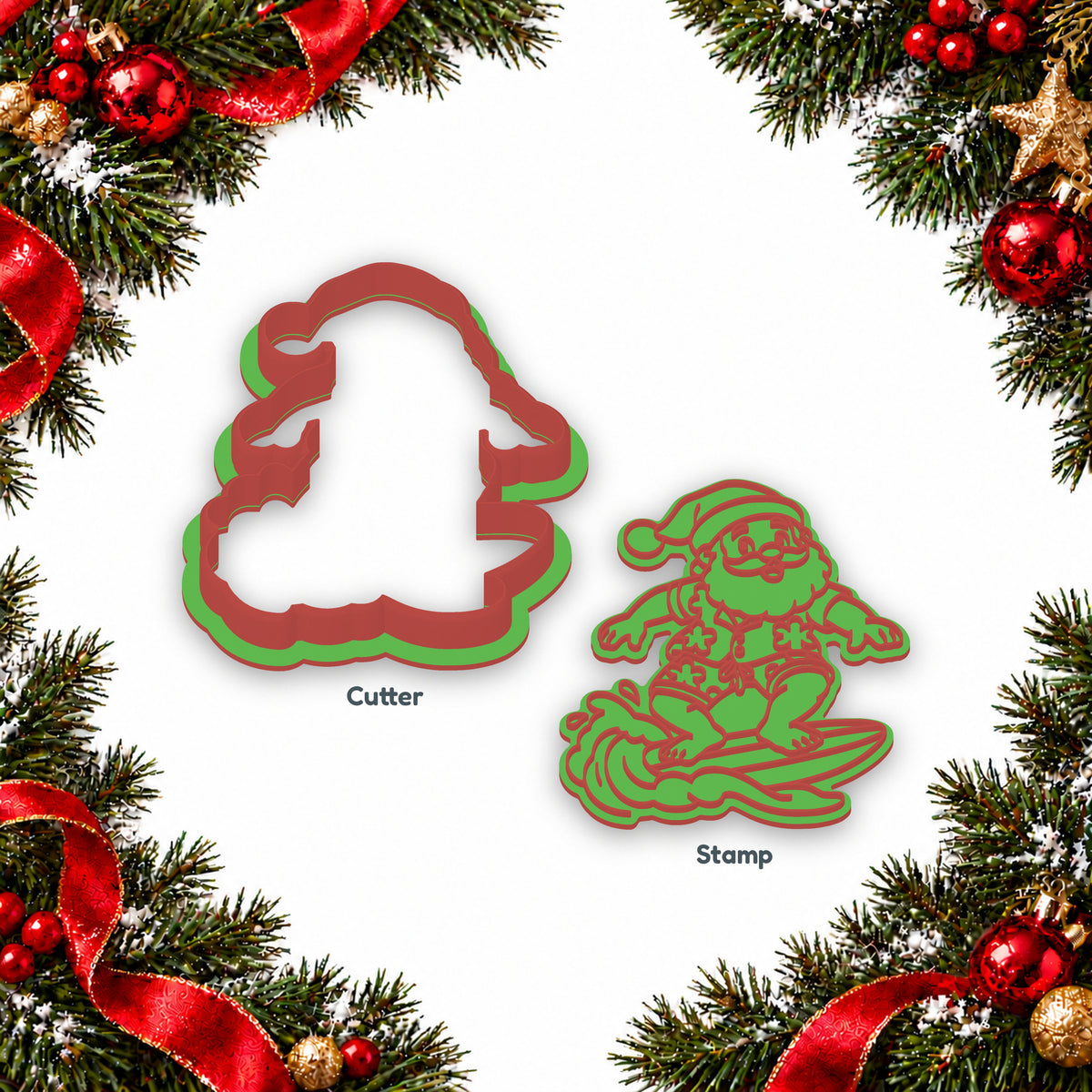 Surfing Santa cookie cutter and embosser set - image 2