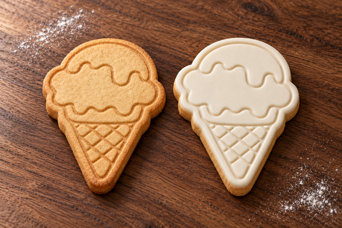 Ice Cream Cone plain and white fondant cookie examples