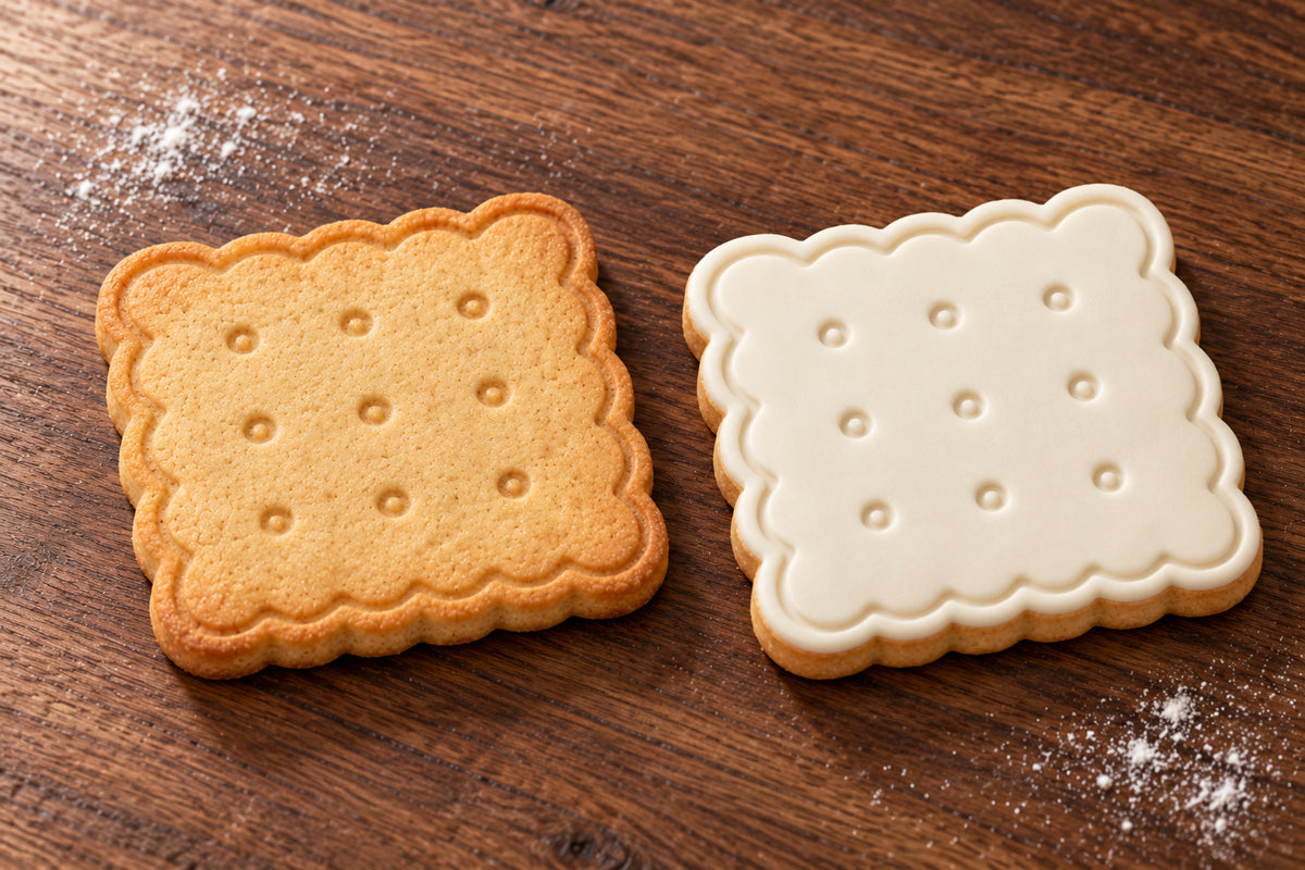 Biscuit plain and white fondant cookie examples