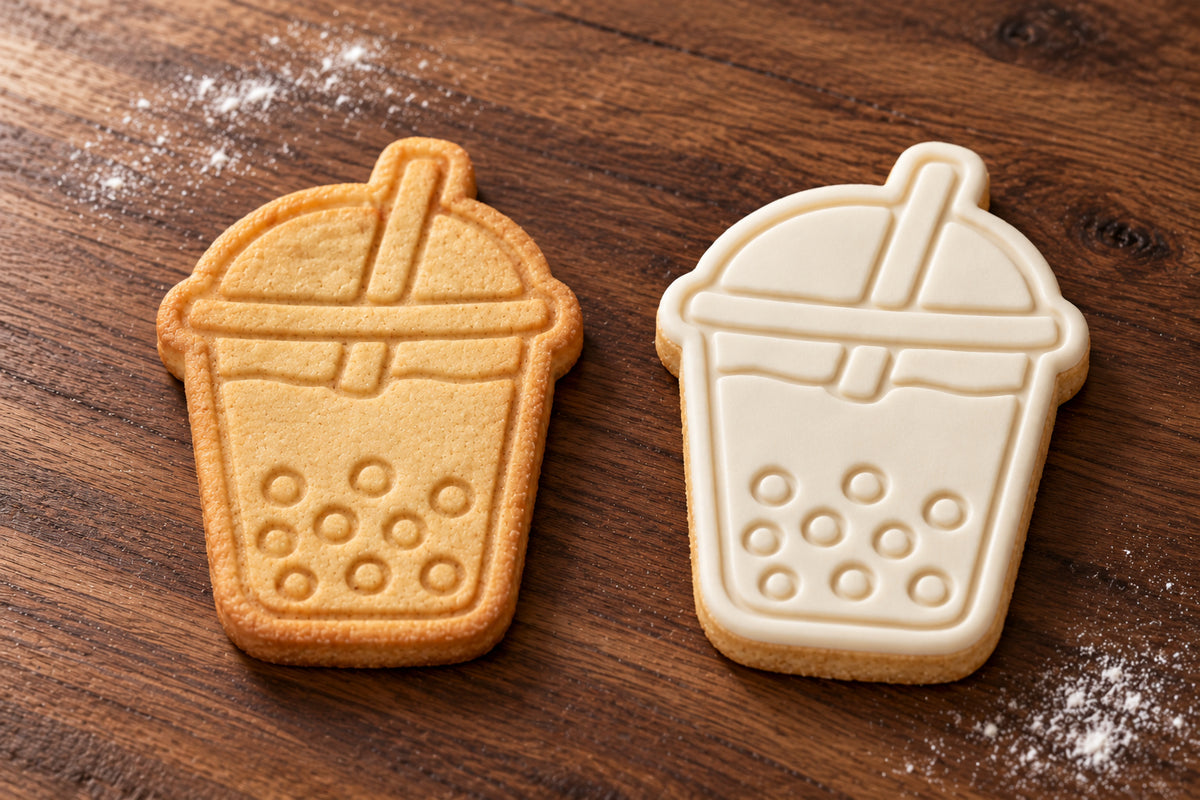 Bubble Tea plain and white fondant cookie examples
