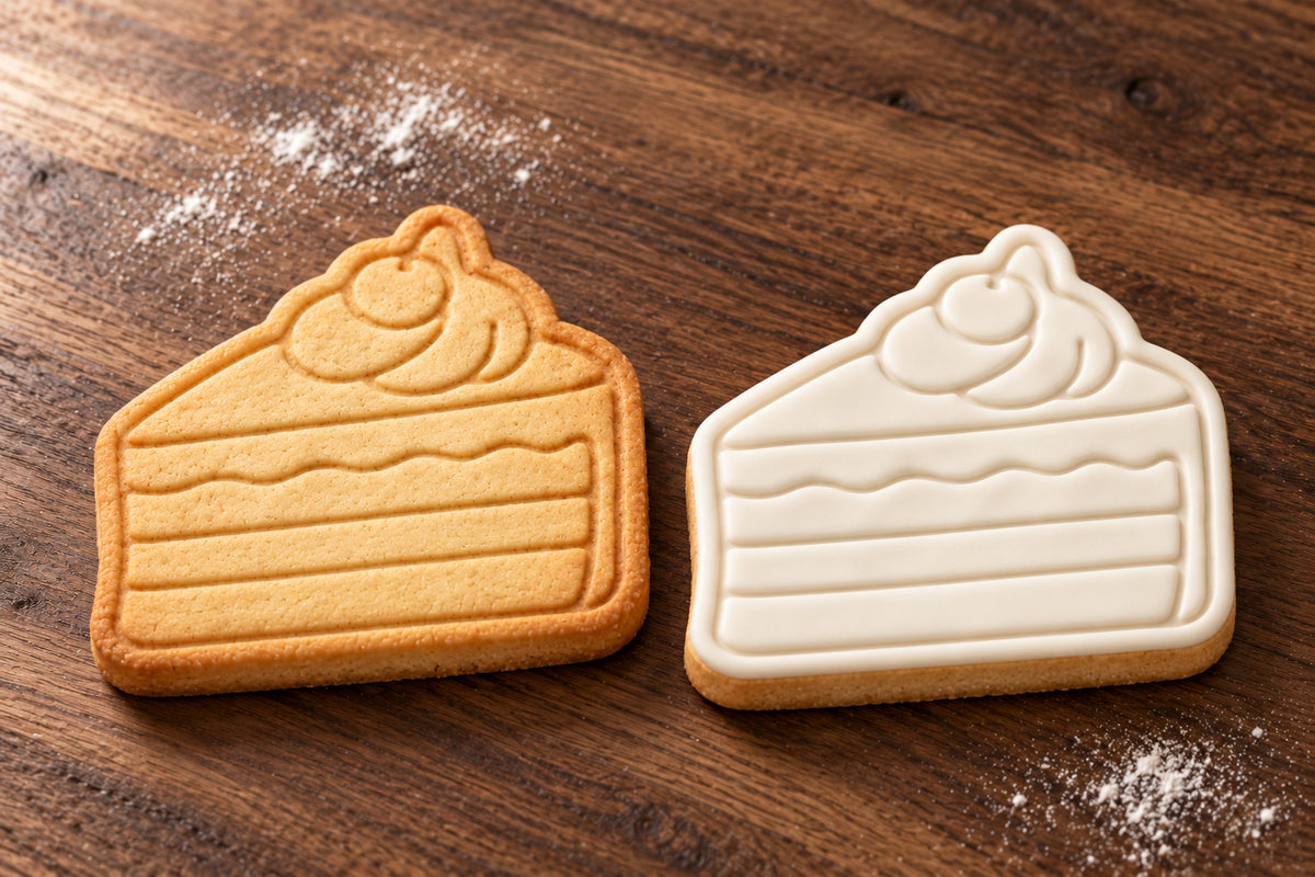 Cake Slice plain and white fondant cookie examples