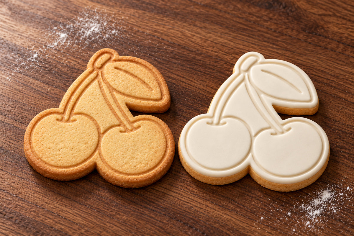 Cherry plain and white fondant cookie examples