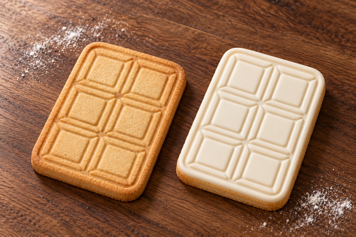 Chocolate Bar plain and white fondant cookie examples