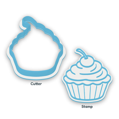 Cupcake separate cookie cutter and matching embosser