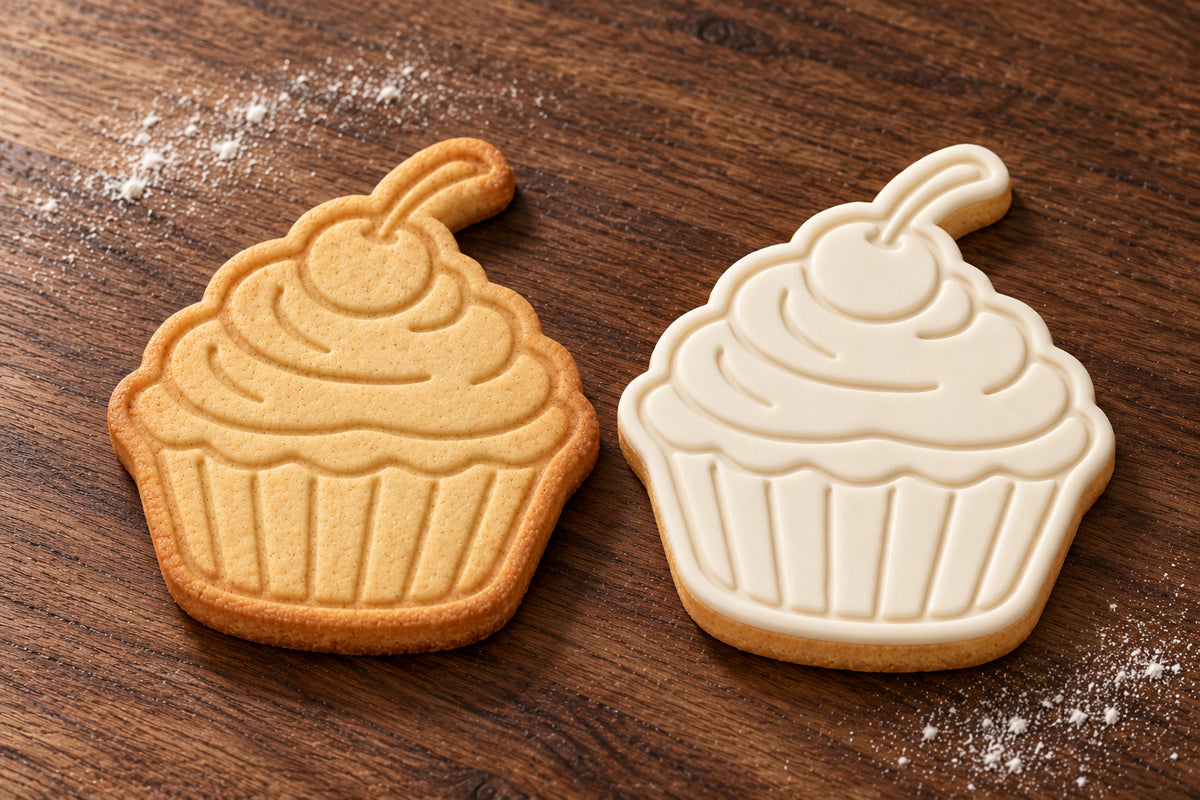 Cupcake plain and white fondant cookie examples
