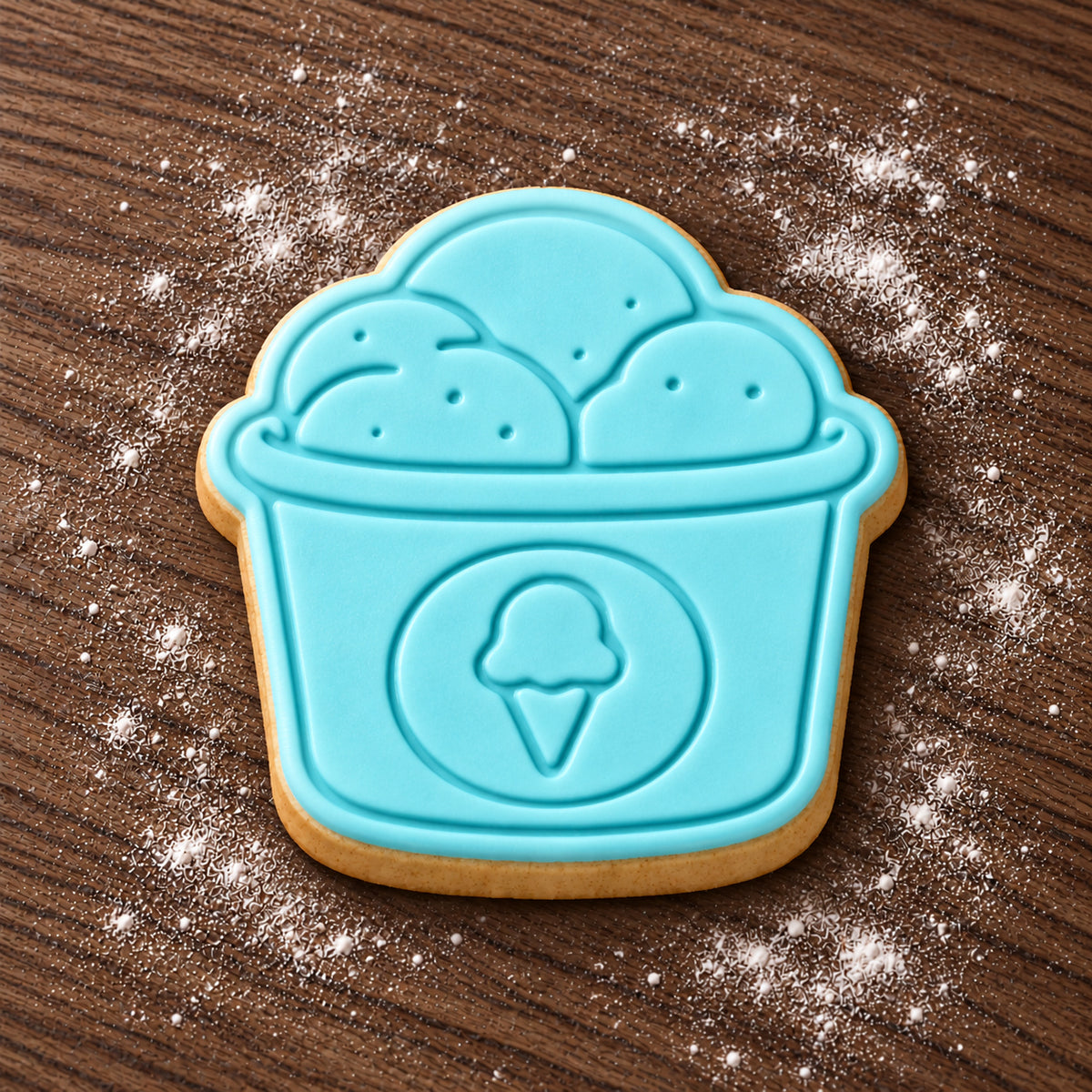 Ice Cream Tub decorated fondant cookie