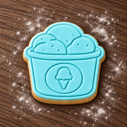 Ice Cream Tub decorated fondant cookie