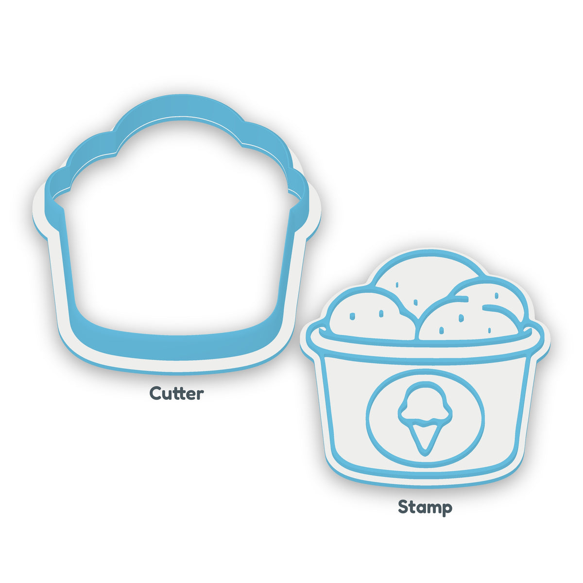 Ice Cream Tub separate cookie cutter and matching embosser