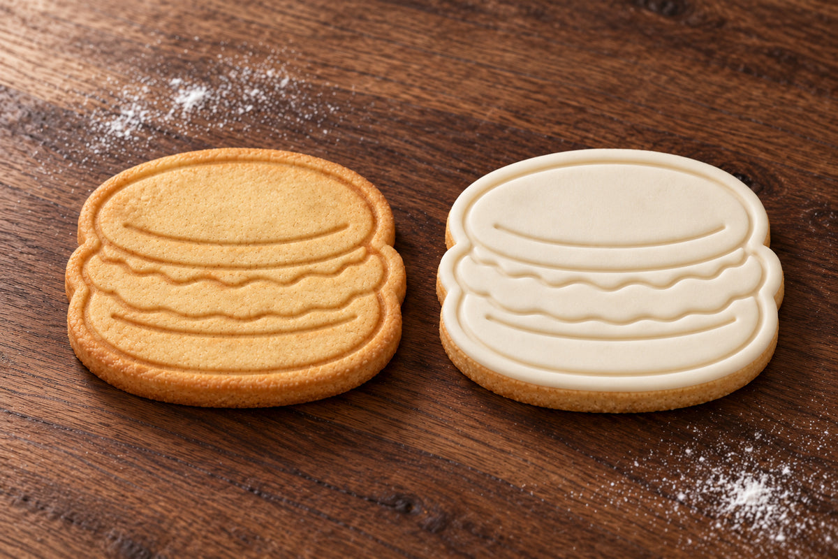 Macaron plain and white fondant cookie examples